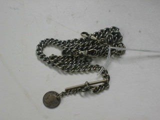 A silver curb link watch chain and 1 other