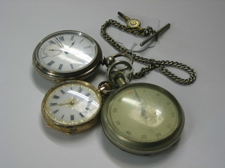 A 14ct gold fob watch, an Air Ministry issue stop watch and a silver cased pocket watch