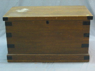 A Victorian scumble painted pine coffer with hinged lid and iron banding 36"