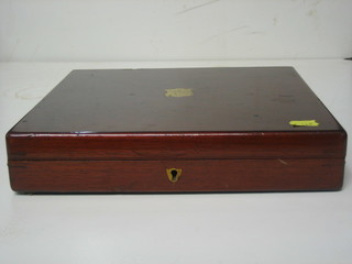 A Victorian mahogany canteen box with hinged lid 12"
