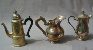 A silver plated jug with beech handle 5", a silver plated Queen Anne style coffee pot 5" and a hotwater jug 5"