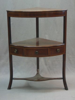A Georgian mahogany corner wash stand, the base fitted 1 drawer with undertier, raised on outswept supports 23"