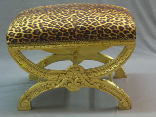 A 19th Century style carved giltwood X framed stool 27"