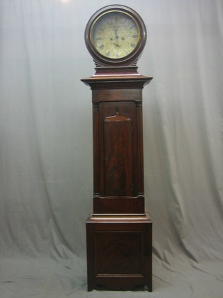 An 18th/19th Century Scots 8 day striking longcase clock, the 13" circular dial with subsidiary second hand and calendar hand by A Grant of Sterling, contained in a mahogany case 80" (no weights or pendulum and trunk locked)