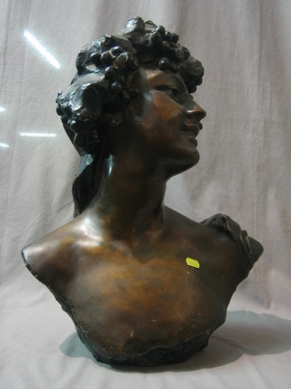An Art Nouveau plaster head and shoulders bust of Bacchus 22"