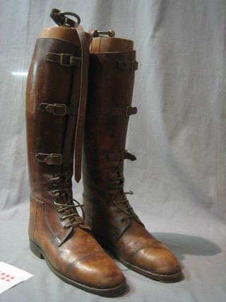 A pair of brown leather Polo/riding boots with wooden trees by Roberts of Piccadilly