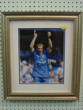 A signed colour photograph of Gianfranco Zola in  blue Chelsea football strip, 9" x 8", with certificate of authenticity