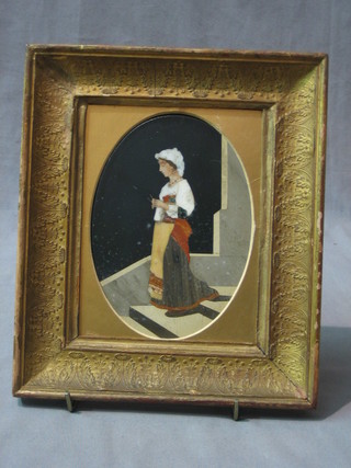 A 19th Century Pietra Dura panel of a standing lady 6" oval