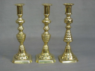 3 19th Century brass candlesticks 8"