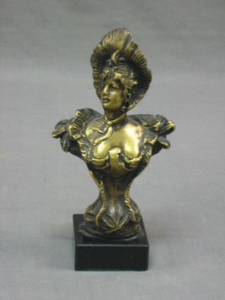 An Art Nouveau style bronze head and shoulders portrait bust of a seated lady 6"