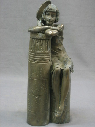 Moll, a bronzed limited edition figure of a seated Flapper Girl 13"