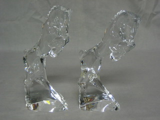 A pair of Baccarat glass figures of rearing horses 9"