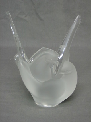 A contemporary Lalique glass vase in the form of 2 doves, the base signed Lalique France 8"