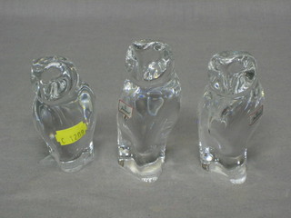 3 Baccarat glass figures of owls 5"