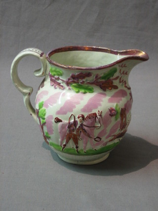 A 19th Century Sunderland lustre jug decorated a hunting scene  5 1/2"