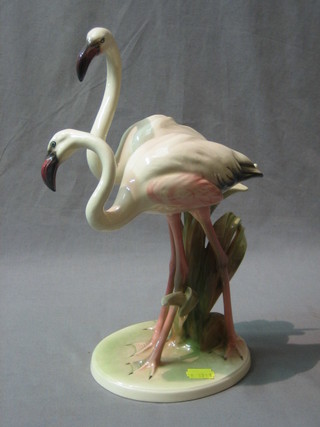 A Karomas Von Wien  Austrian pottery figure of 2 standing flamingos 12"