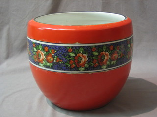A Rubian red glazed Art Pottery jardiniere 7 1/2" (f and r)