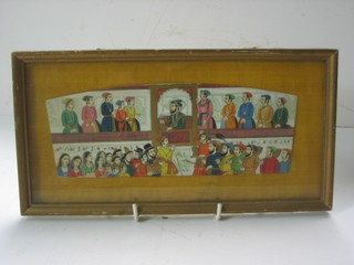 Indian School, watercolour on ivory panel depicting "Mogul and Court Figures" 3" x 8"