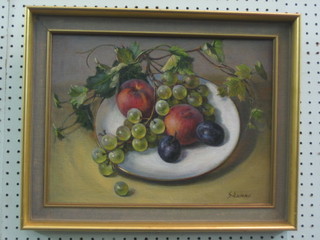 G Evans, still life study "Plate with Grapes of Fruit" 11" x 15"