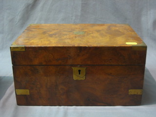 A Victorian figured walnut writing slope with brass banding and hinged lid (no interior) 12"