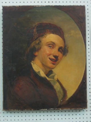 A 19th Century head and shoulders portrait "Young Gentleman with Smoking Cap" 21" x 17"