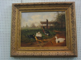 F Jones, oil painting on board  "Ducks" 15" x 19"