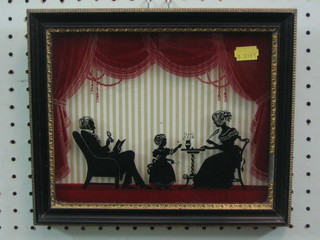 A glass painted silhouette  "Victorian Drawing Room" 7" x 9"