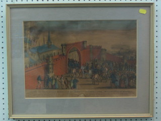 A French 18th Century coloured print "Entree des Francais Dans Loscou" 11" x 16"