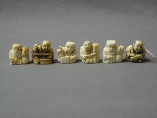 6 various reproduction carved ivory Netsukes