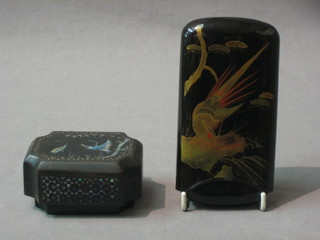 An Eastern lacquered spectacle case 5" and a lacquered trinket box with mother of pearl decoration 3"