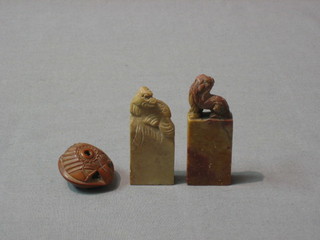 A carved Netsuke and 2 seals