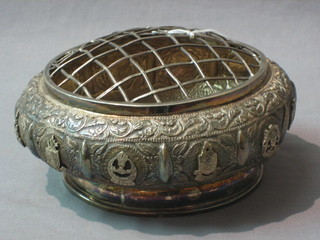A circular embossed silver Malaya  rose bowl decorated the Arms of the States of Malaya 13 ozs