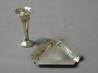 A triangular Art Deco silver ashtray, Birmingham 1955 and a small vase 3"