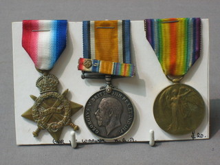 A group of 3 medals comprising 1914-15 Star, British War medal and Victory medal to 31477 Gunner H G Warner Royal Garrison Artillery