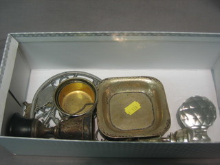 A silver plated trophy cup, do. folding cup and other items