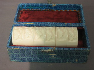 6 carved ivory napkin rings
