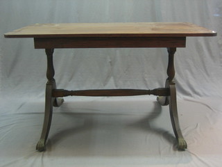 A 19th Century rectangular mahogany colonial library table, fitted a frieze drawer and raised on turned supports with H framed stretcher 55"