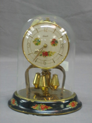 A 400 day clock with silvered dial and Arabic numerals with floral decoration