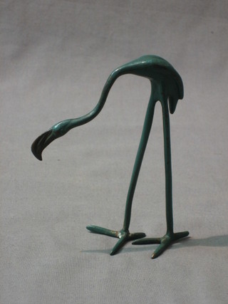 A Japanese bronze figure of a stork 5" and a soapstone figure of a seated sage 3"