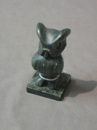 A carved hardstone figure of a seated owl 4"