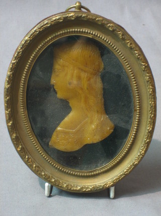 A wax framed head and shoulders portrait of a lady 5" oval