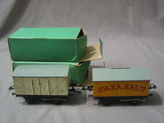 A Hornby O Gauge No. 50 salt wagon (Saxa), boxed and a Hornby O gauge No.50 refrigeration van boxed