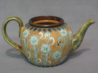 A Royal Doulton salt glazed teapot, the base marked Royal Doulton 6879 5" (no lid)