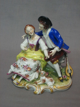 20th Century Continental porcelain figure group of a seated lady and gentleman, the base impressed V20955, 5 1/2"