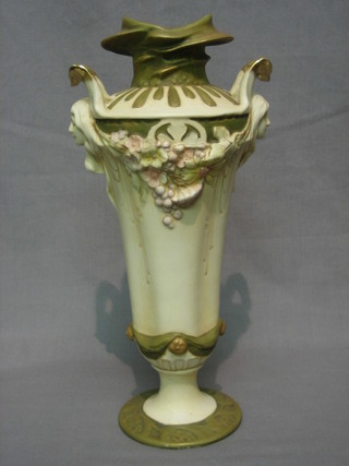 An impressive Royal Dux twin handled vase of club form, with floral decoration, the base with pink Royal Dux triangular mark, marked 5298, 12"