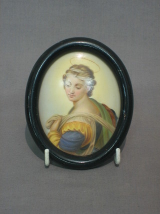 A 19th Century Continental oval porcelain plaque  depicting an Angel, 3"