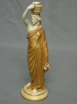 A Worcester blush ivory figure of a standing classical lady, the base with pink Worcester mark and 10 dots, 2125 (f and r) 10"