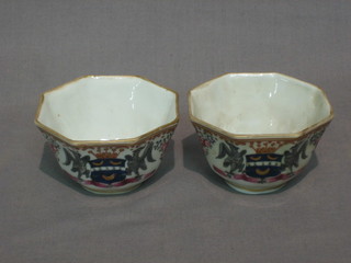 2 Sampsons octagonal porcelain tea bowls with armorial decoration 3"