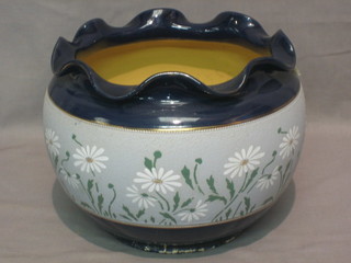 A Langley ware blue glazed pottery jardiniere 8" (star crack to the base)