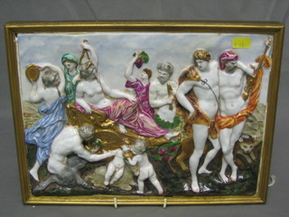An Italian porcelain plaque depicting mythical figures 9 1/2" x 13" (f and r)